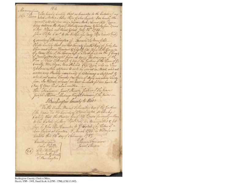 Burlington County Deed Book A, Folio 164