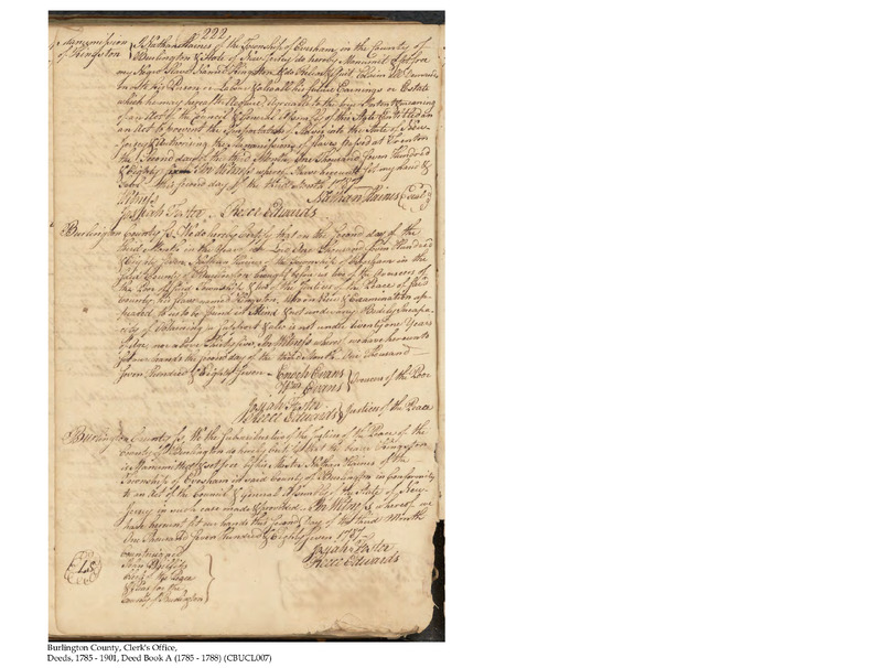 Burlington County Deed Book A, Folio 222