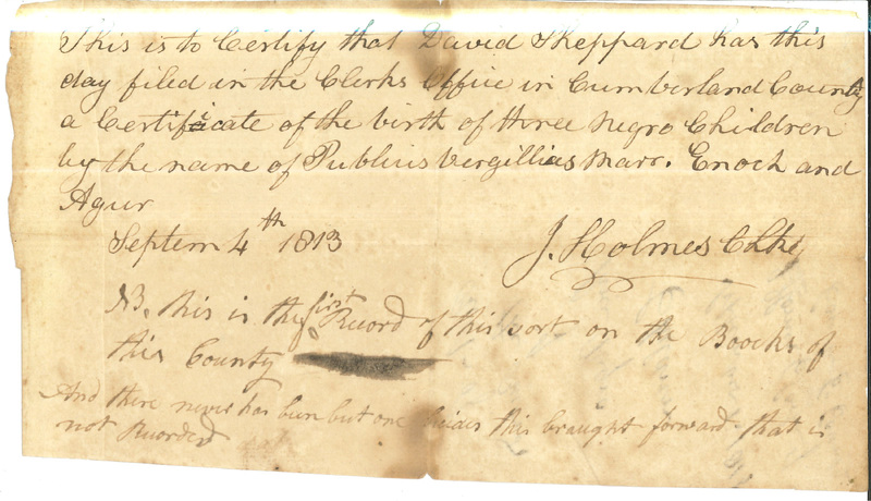 Birth record for three Black children, reported by David Sheppard